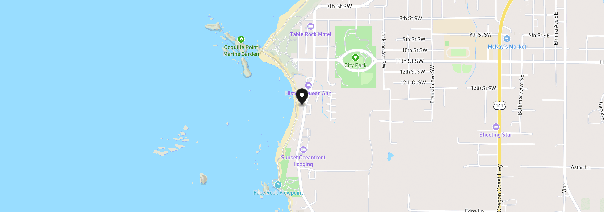 Map showing the location of 0 Beach Loop Dr SW, Bandon, OR 97411