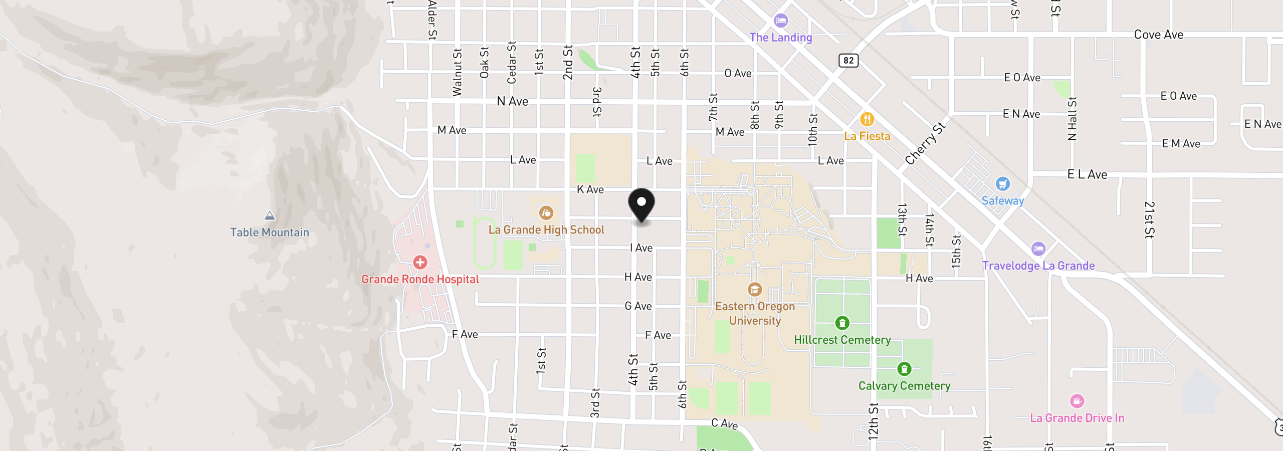 Map showing the location of 907 4th St, La Grande, OR 97850