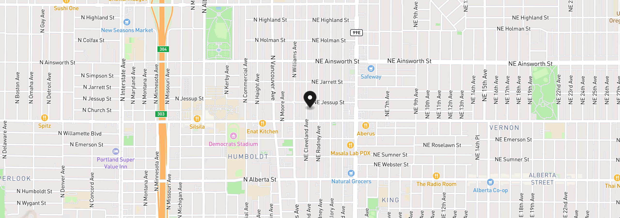 Map showing the location of 5608 NE Cleveland Ave, Portland, OR 97211