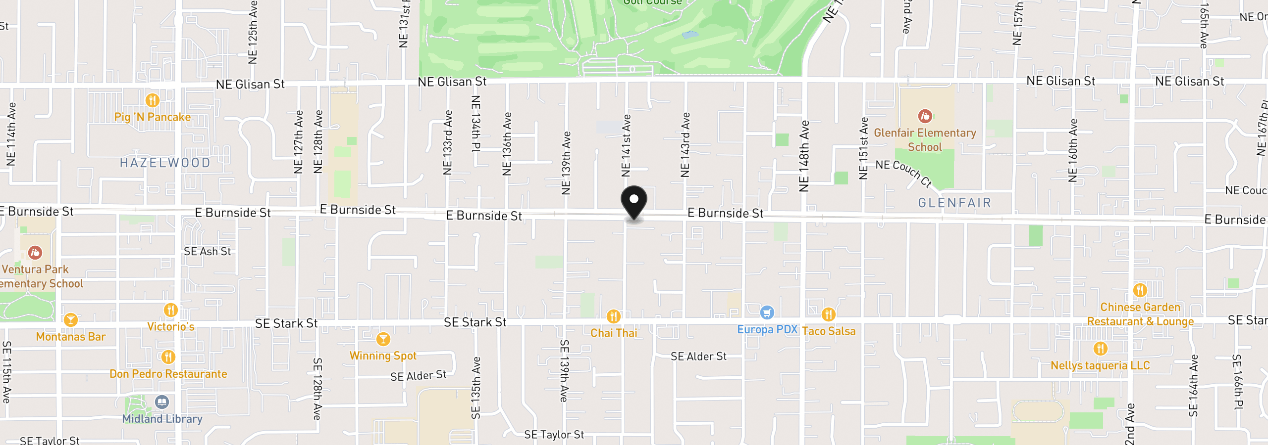Map showing the location of 14134 E Burnside St 2, Portland, OR 97233