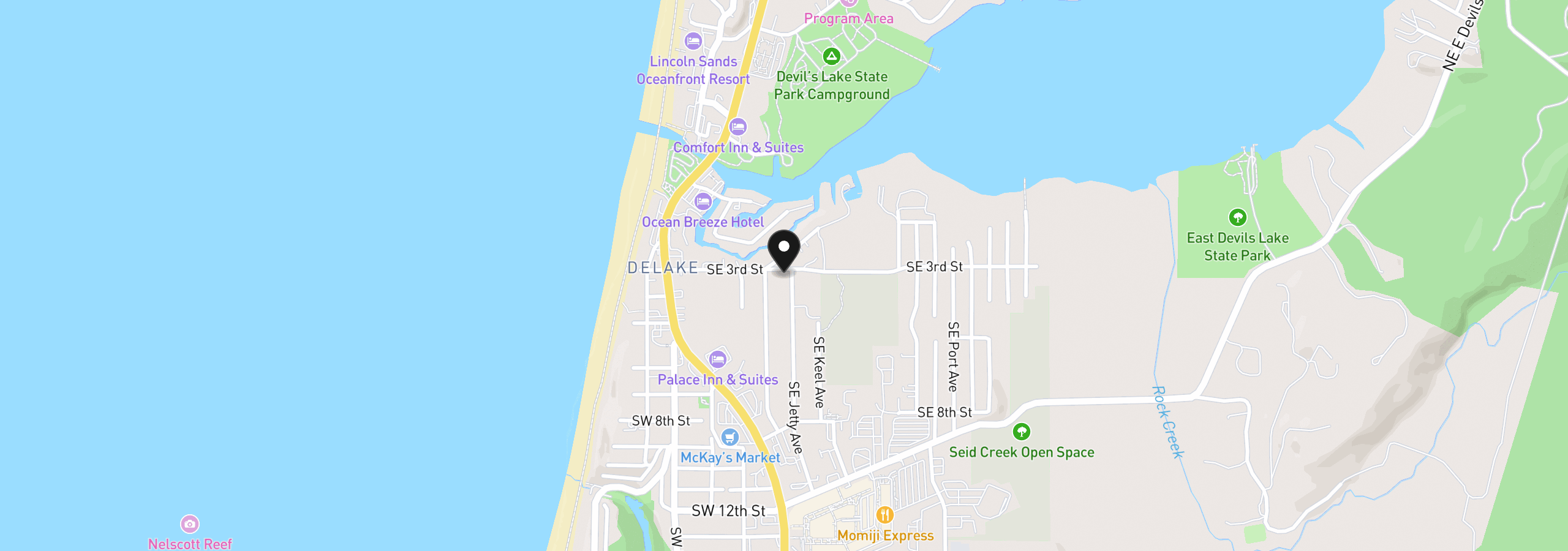 Map showing the location of 305 SE Jetty Ave B, Lincoln City, OR 97367