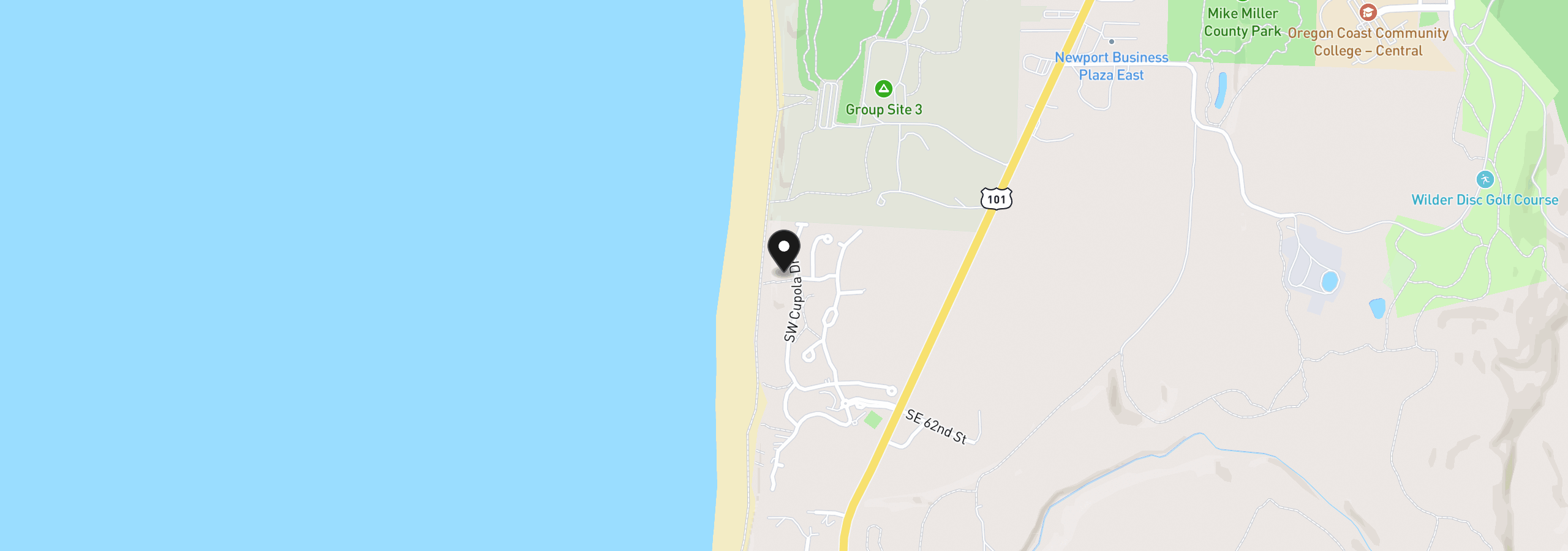Map showing the location of 5758 SW Cupola Dr, South Beach, OR 97366