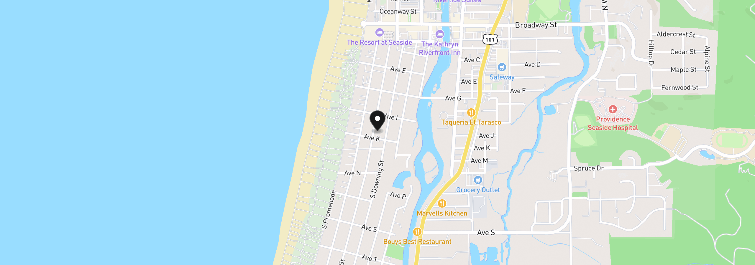 Map showing the location of 1061 S Columbia St, Seaside, OR 97138
