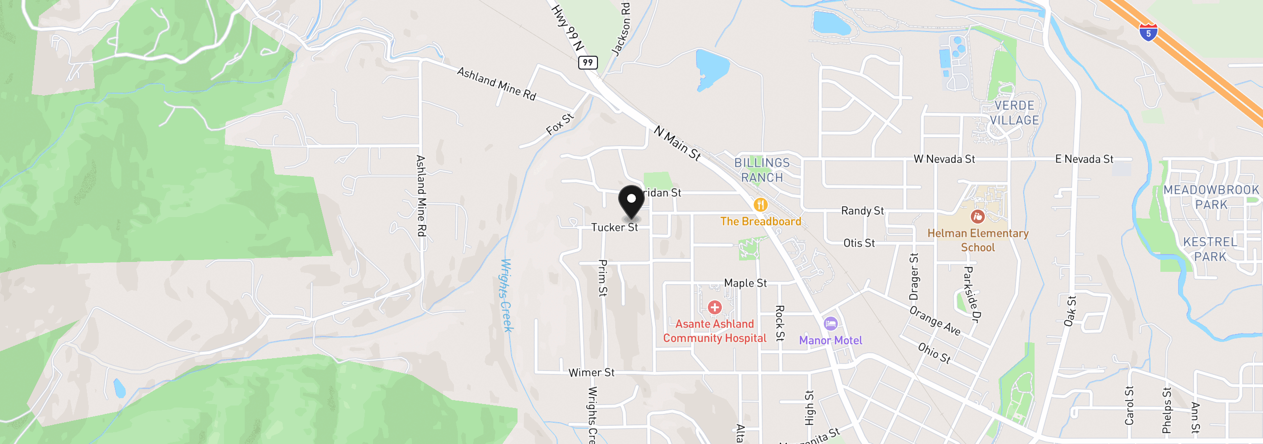 Map showing the location of 417 Tucker St, Ashland, OR 97520