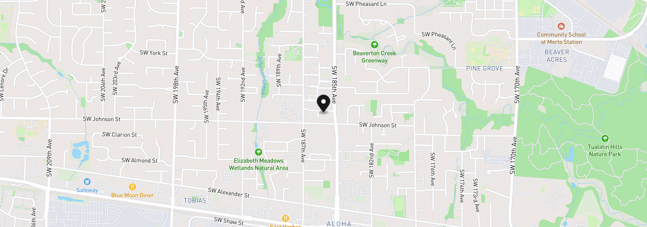 Map showing the location of 18564 SW Muirfield St, Beaverton, OR 97003