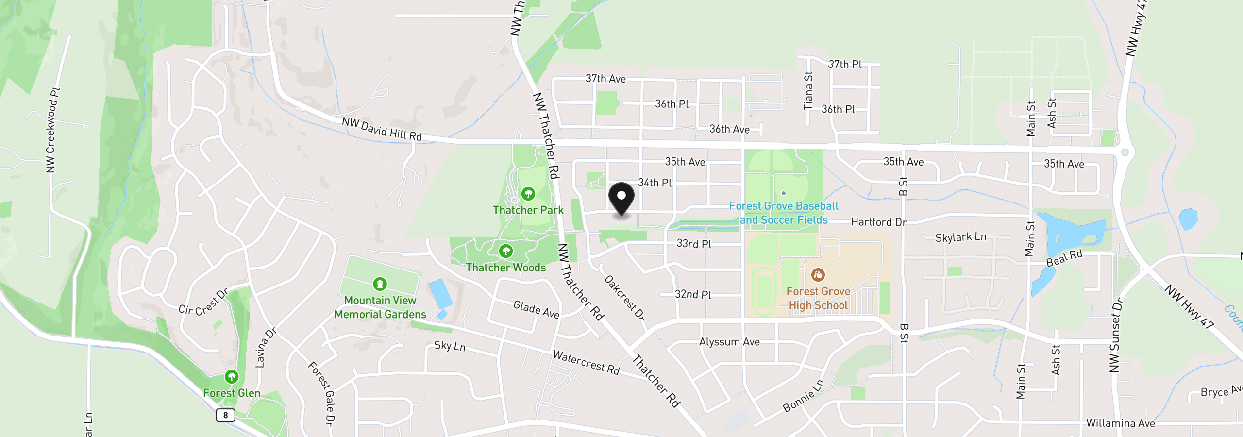 Map showing the location of 1024 Hartford Dr, Forest Grove, OR 97116
