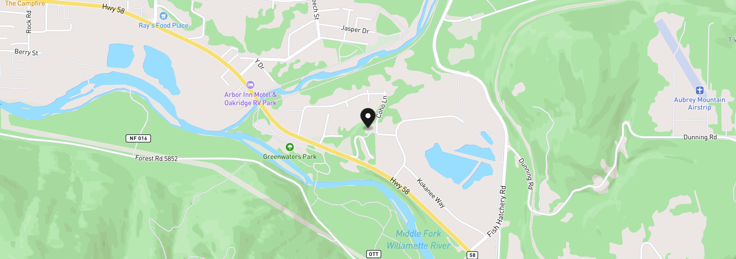 Map showing the location of 76160 Coho Ln, Oakridge, OR 97463