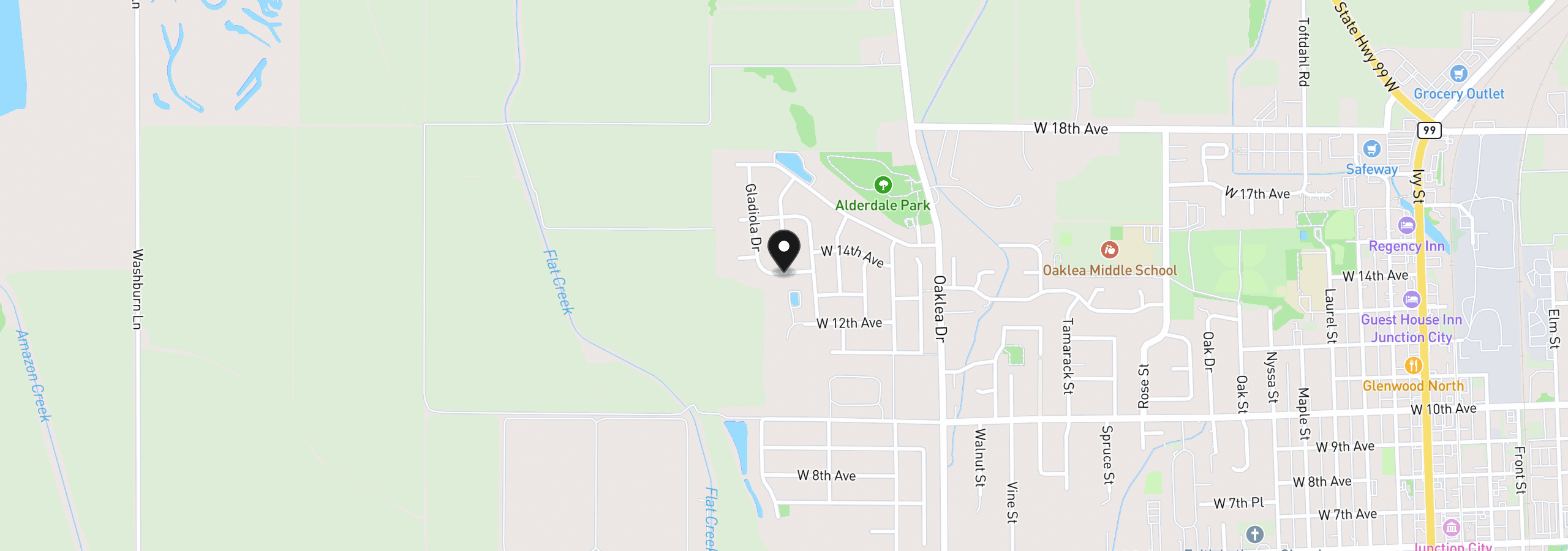 Map showing the location of 2601 W 13th Pl, Junction City, OR 97448