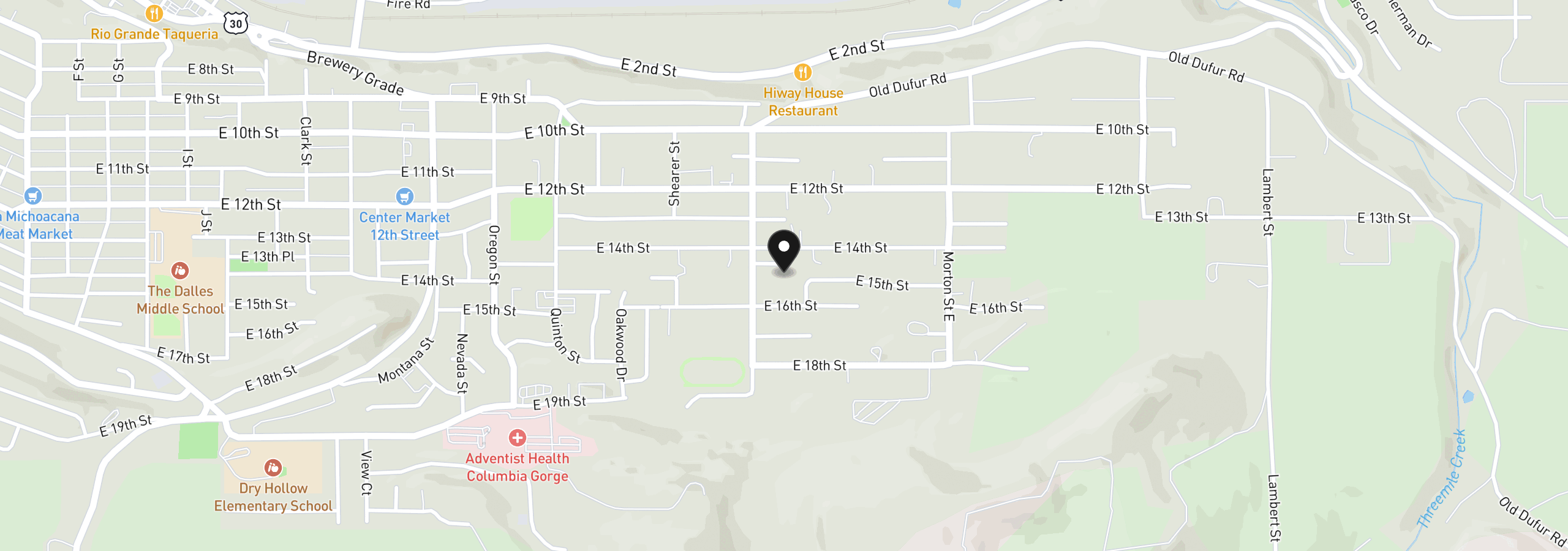 Map showing the location of 2420 E 14th Pl, The Dalles, OR 97058