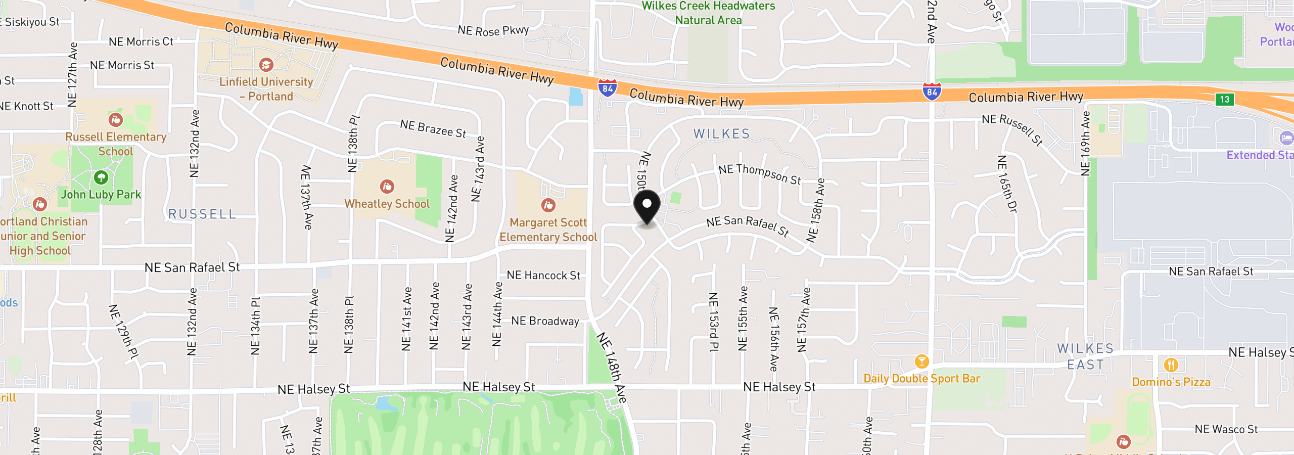 Map showing the location of 14926 NE Eugene St, Portland, OR 97230