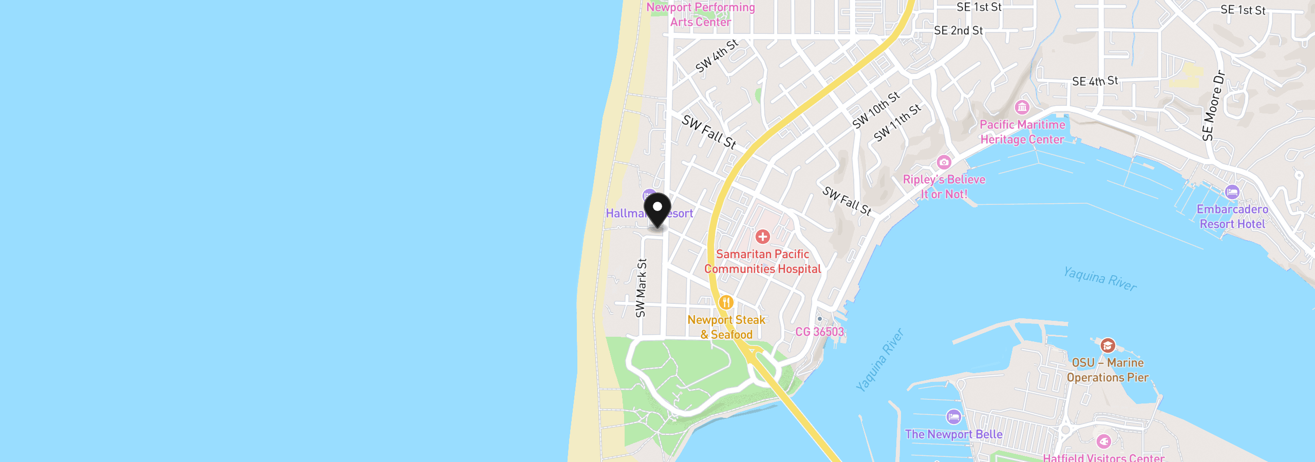 Map showing the location of 539 SW Park St, Newport, OR 97365