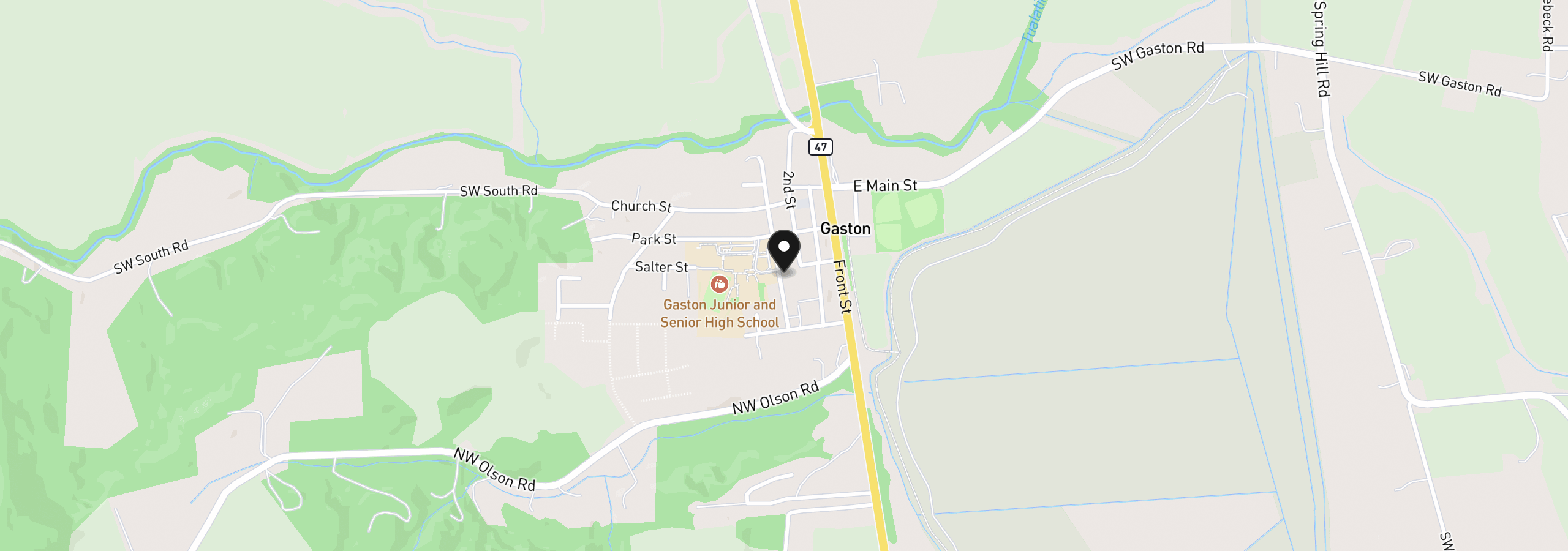 Map showing the location of 407 3rd St, Gaston, OR 97119