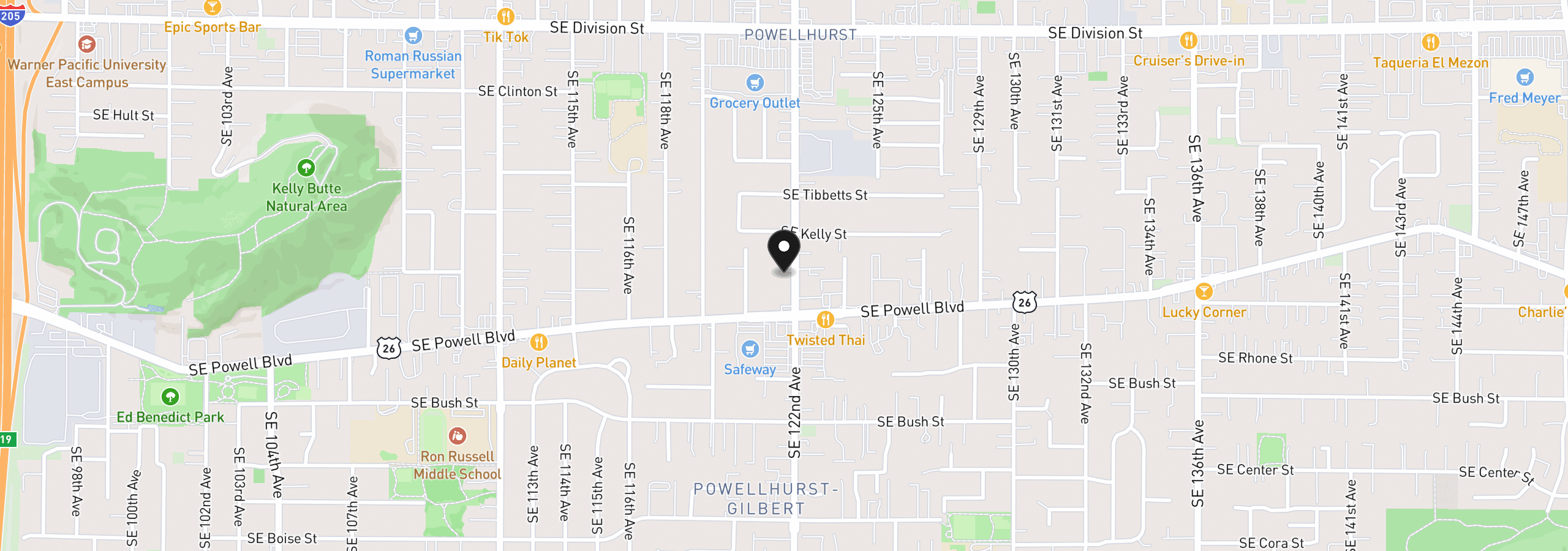 Map showing the location of 3317 SE 122nd Ave 14, Portland, OR 97236
