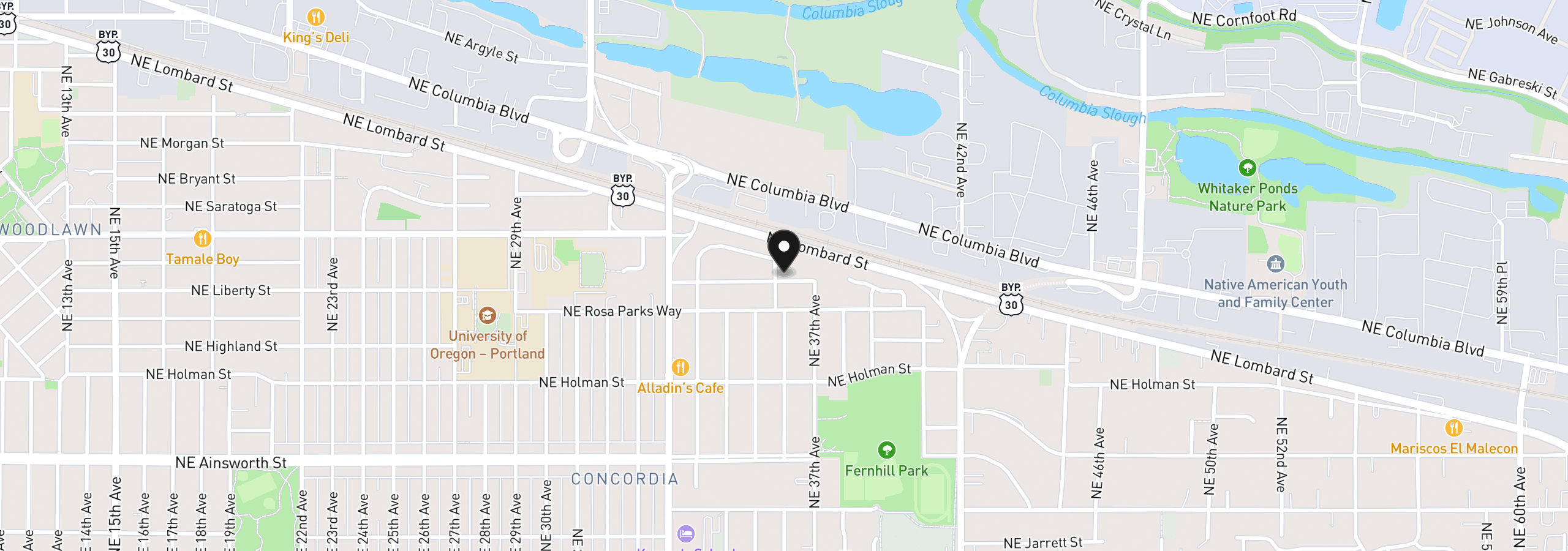 Map showing the location of 3607 NE Liberty St, Portland, OR 97211