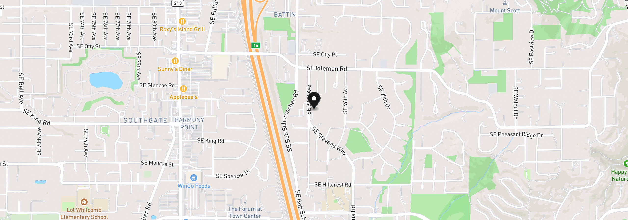 Map showing the location of 10410 SE 92nd Ave, Happy Valley, OR 97086