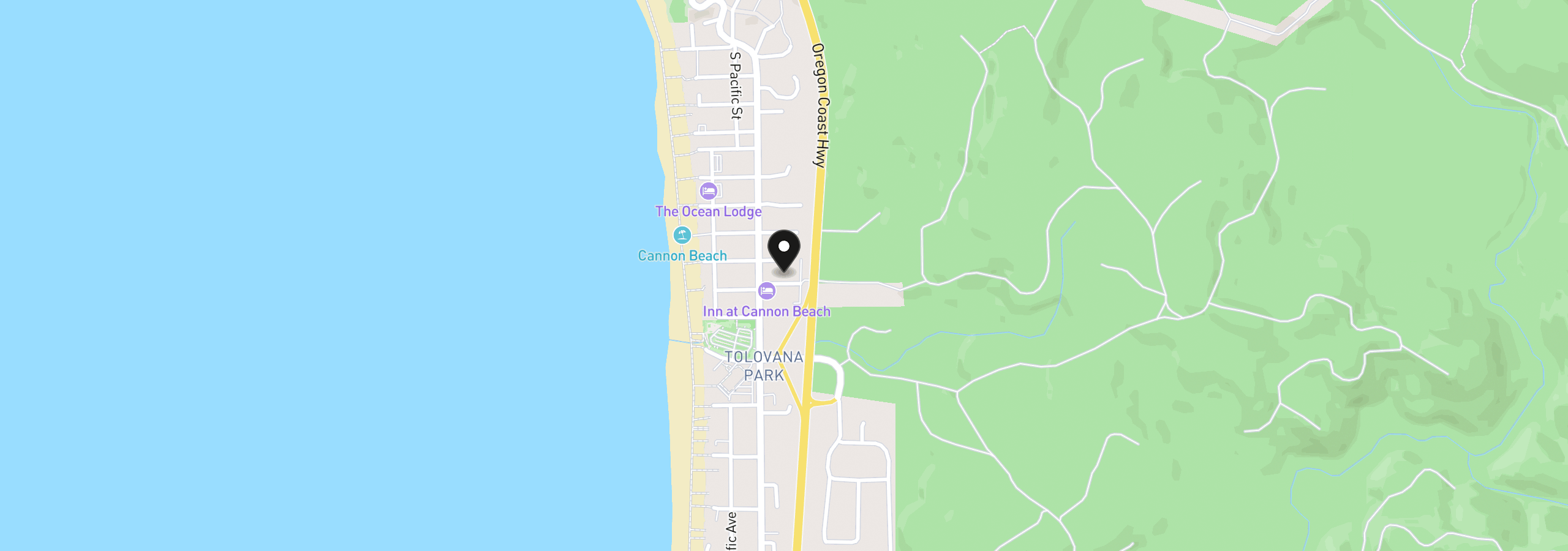Map showing the location of 132 E Surfcrest Ave, Cannon Beach, OR 97110