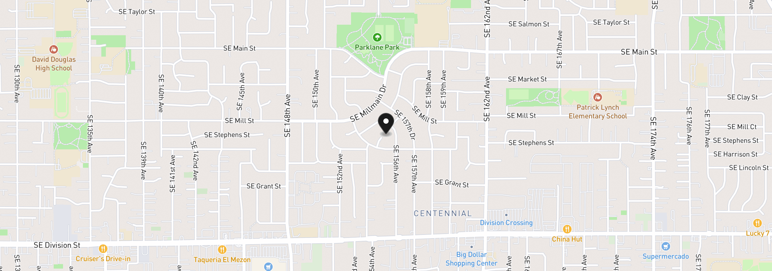 Map showing the location of 1934 SE 155th Pl, Portland, OR 97233
