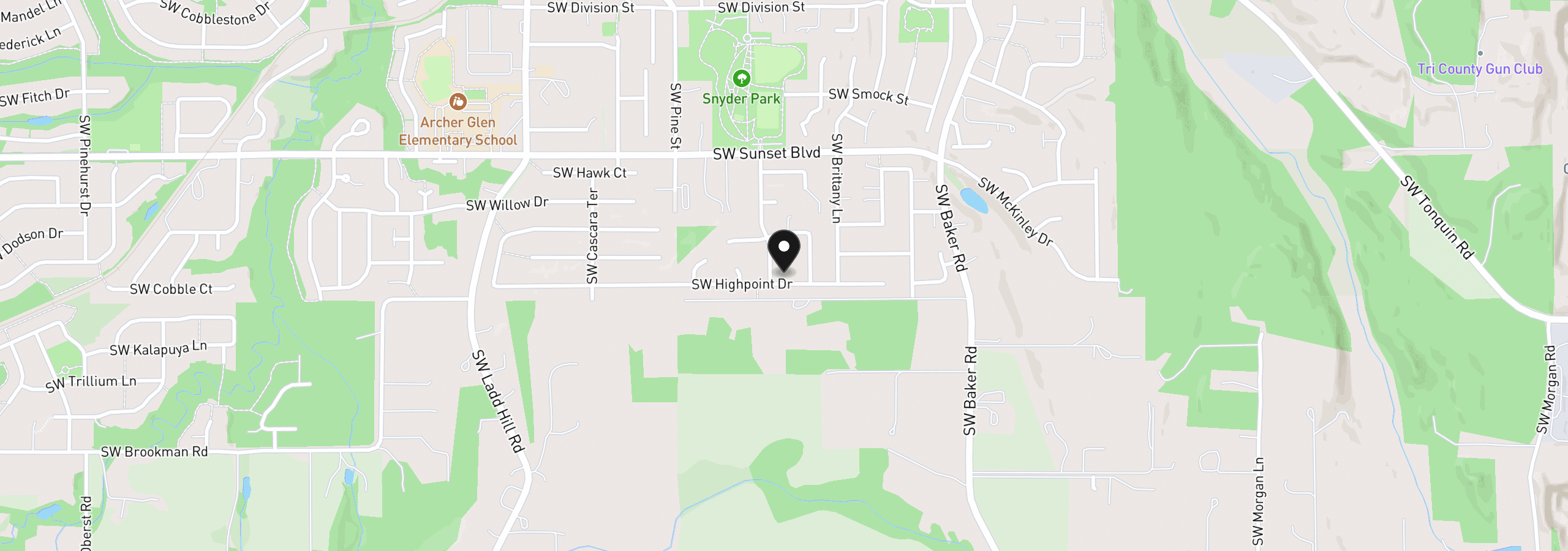 Map showing the location of 15117 SW Highpoint Dr, Sherwood, OR 97140