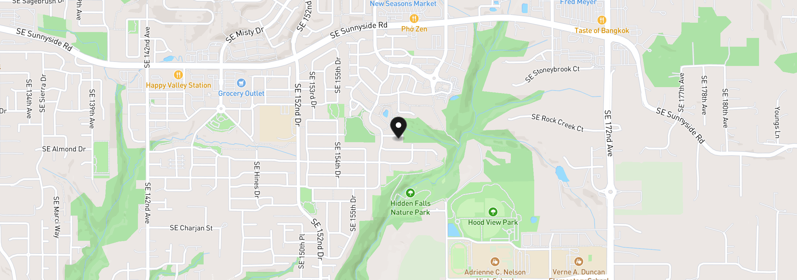Map showing the location of 15918 SE Wood Duck Ln, Happy Valley, OR 97015
