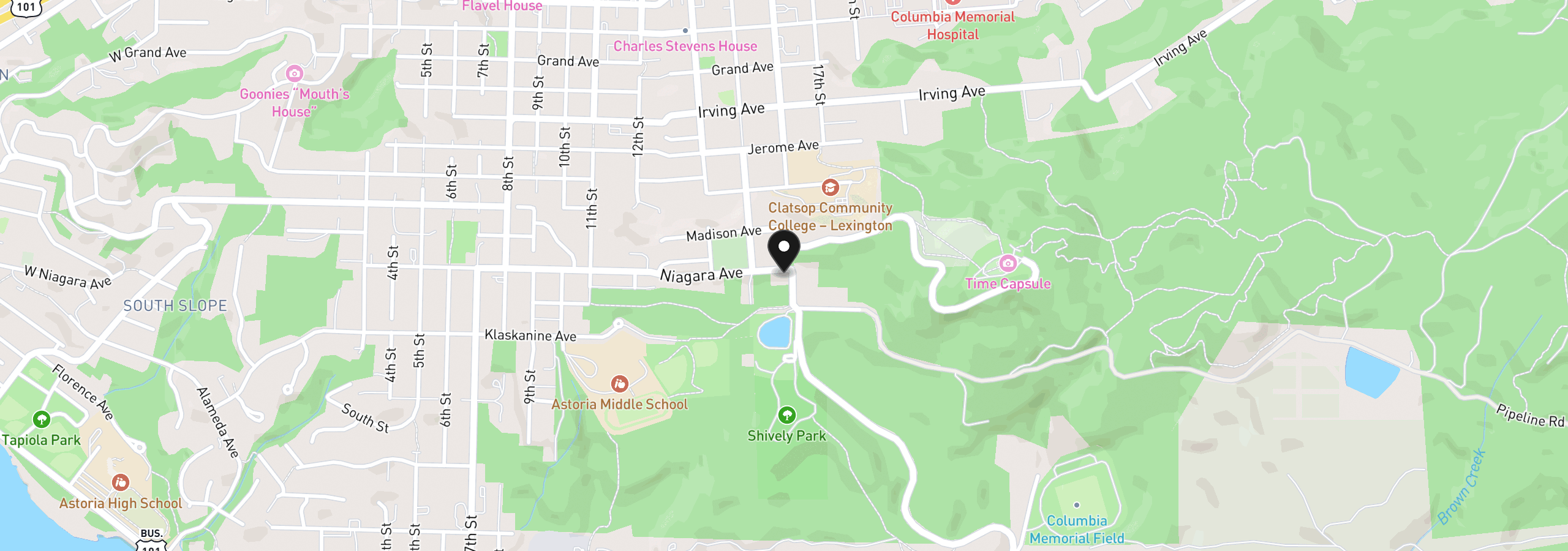Map showing the location of 1581 Niagara Ave, Astoria, OR 97103