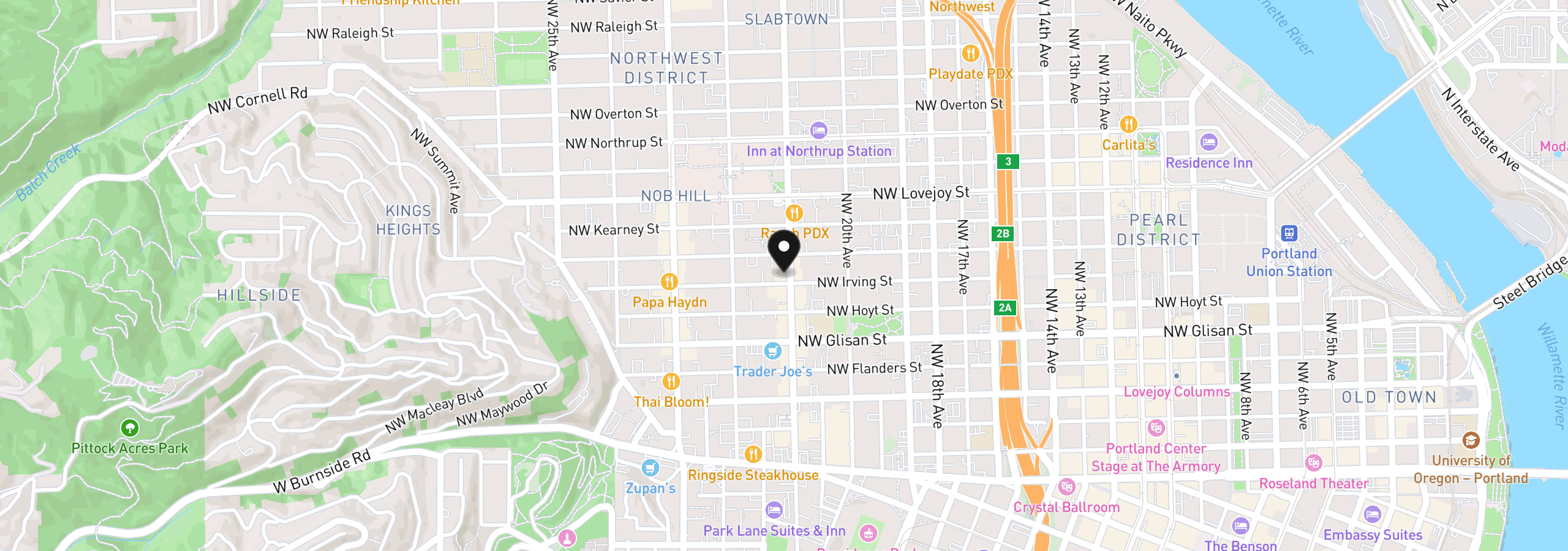 Map showing the location of 2109 NW Irving St 407, Portland, OR 97210