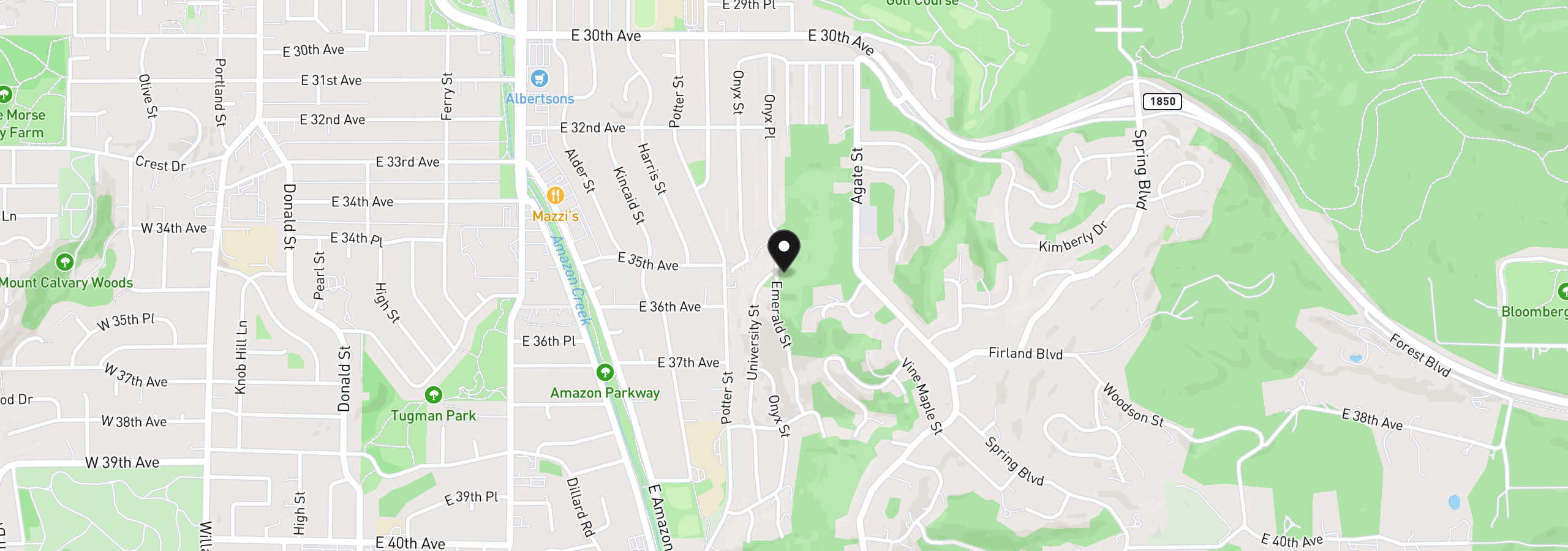 Map showing the location of 3605 Emerald St, Eugene, OR 97405