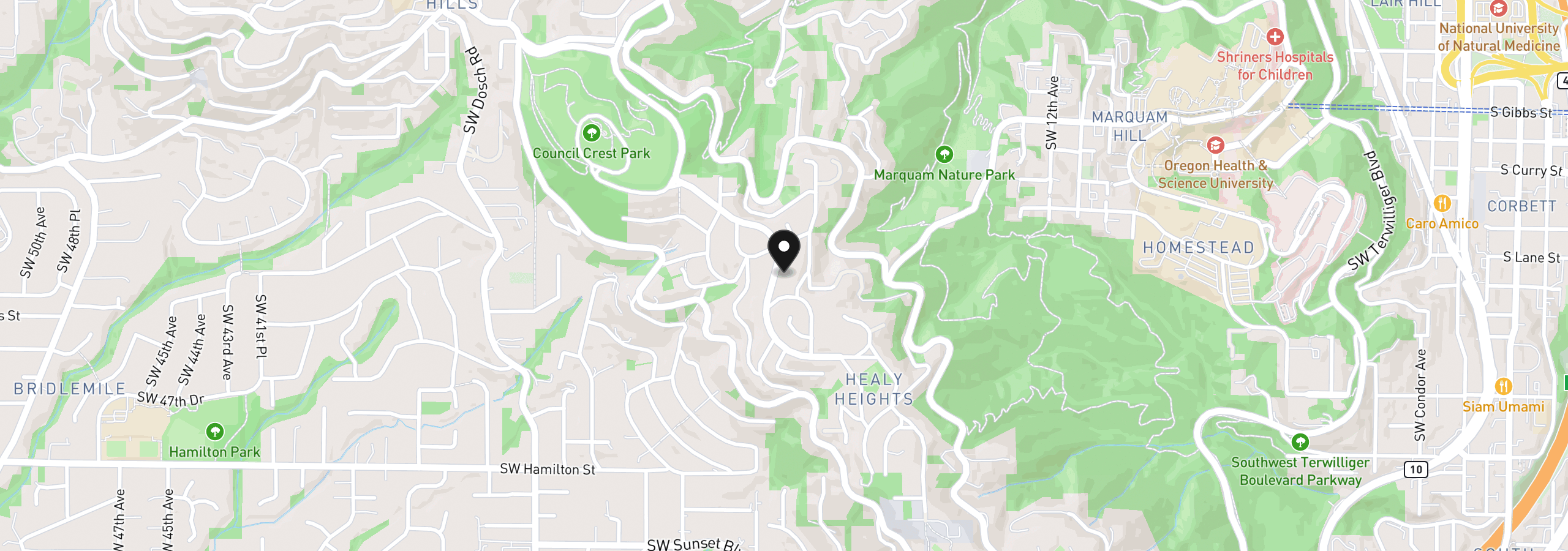 Map showing the location of 3826 SW Council Crest Dr, Portland, OR 97239