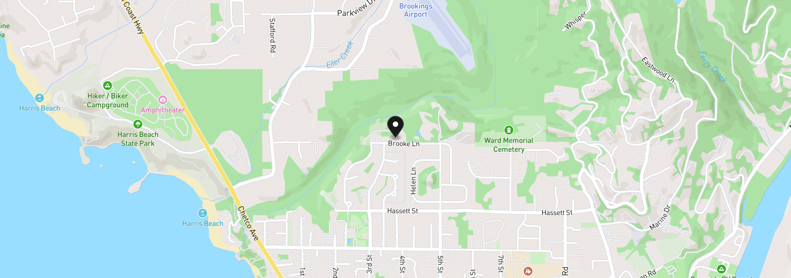 Map showing the location of 980 Brooke Ln, Brookings, OR 97415