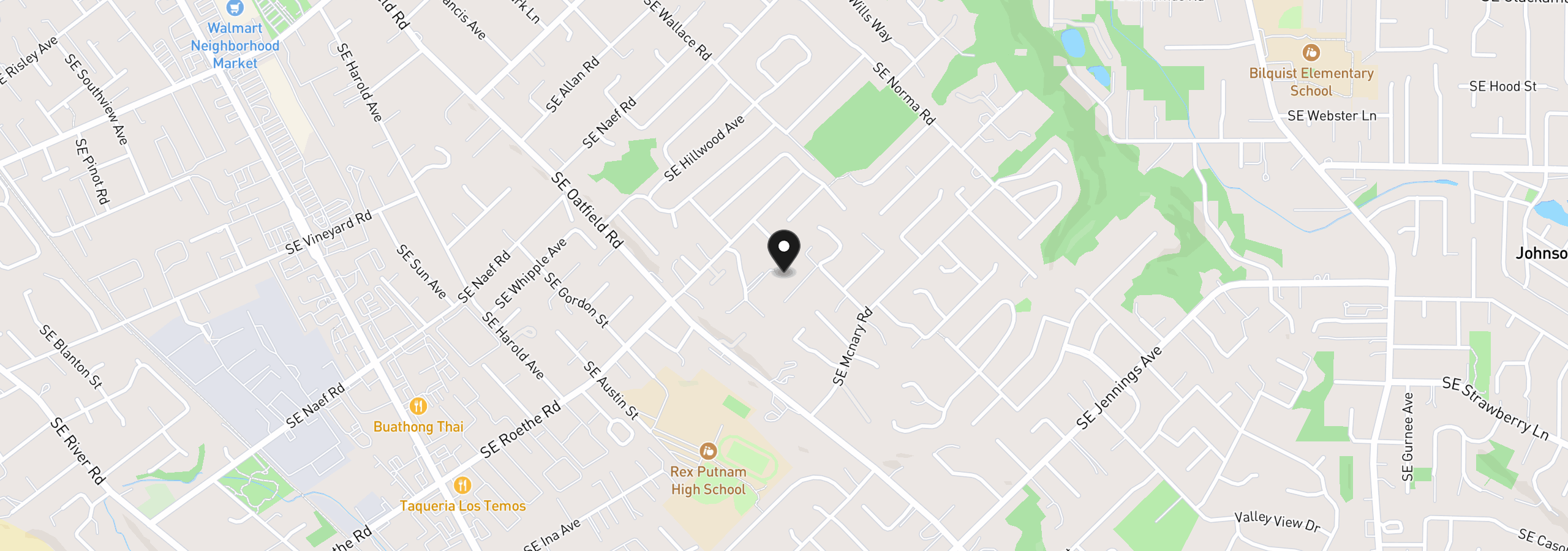 Map showing the location of 16620 SE Hampshire Ln, Milwaukie, OR 97267