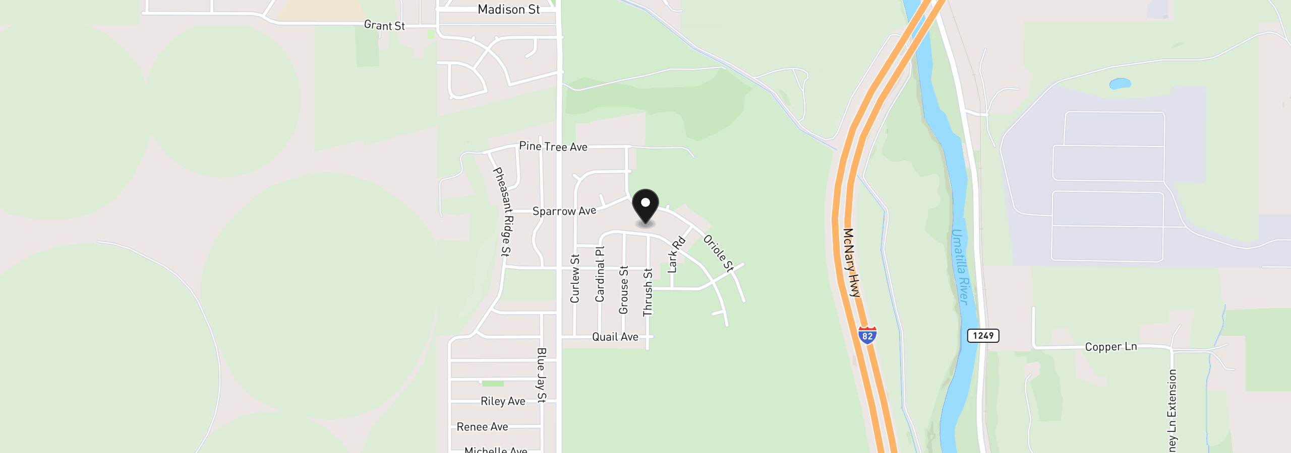 Map showing the location of 435 Cardinal Pl, Umatilla, OR 97882