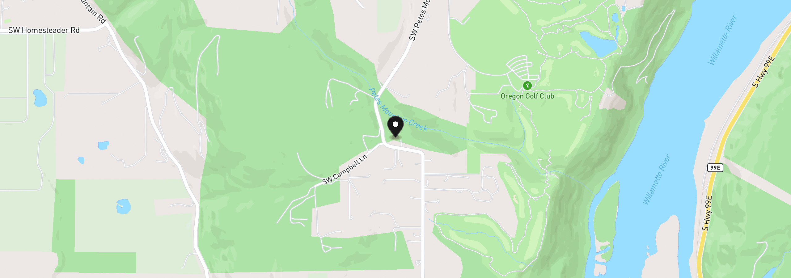 Map showing the location of 26500 SW Petes Mountain Rd, West Linn, OR 97068