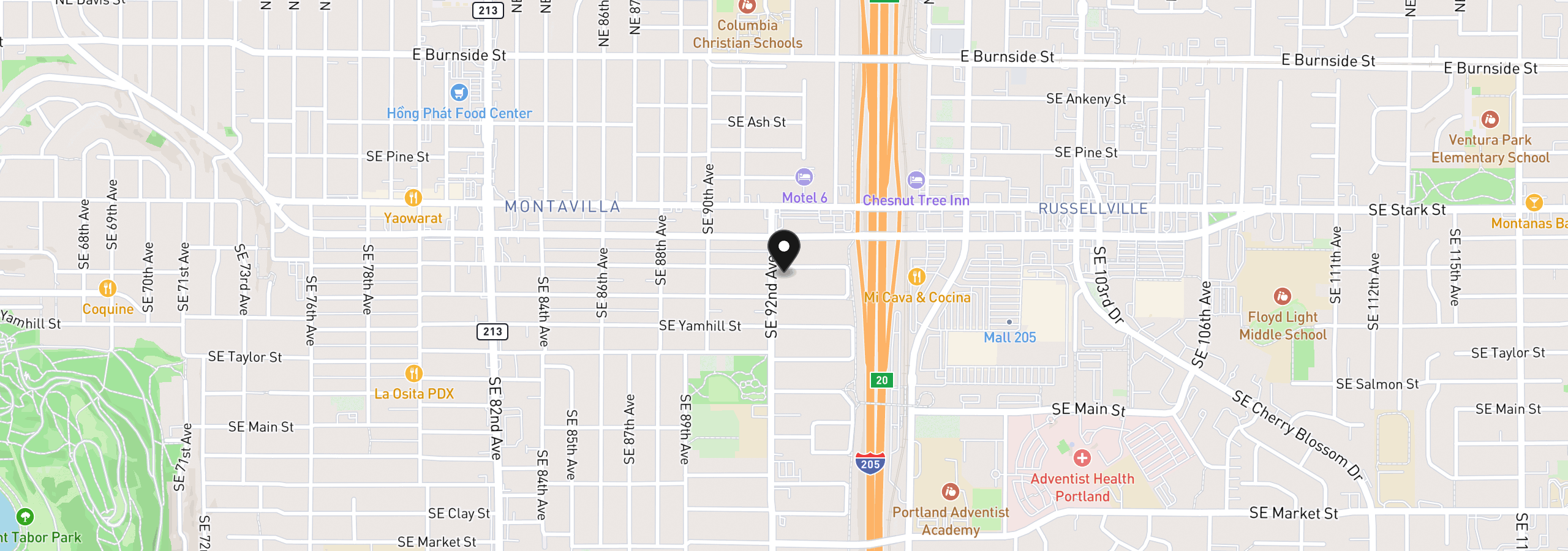 Map showing the location of 9216 SE Alder St, Portland, OR 97216