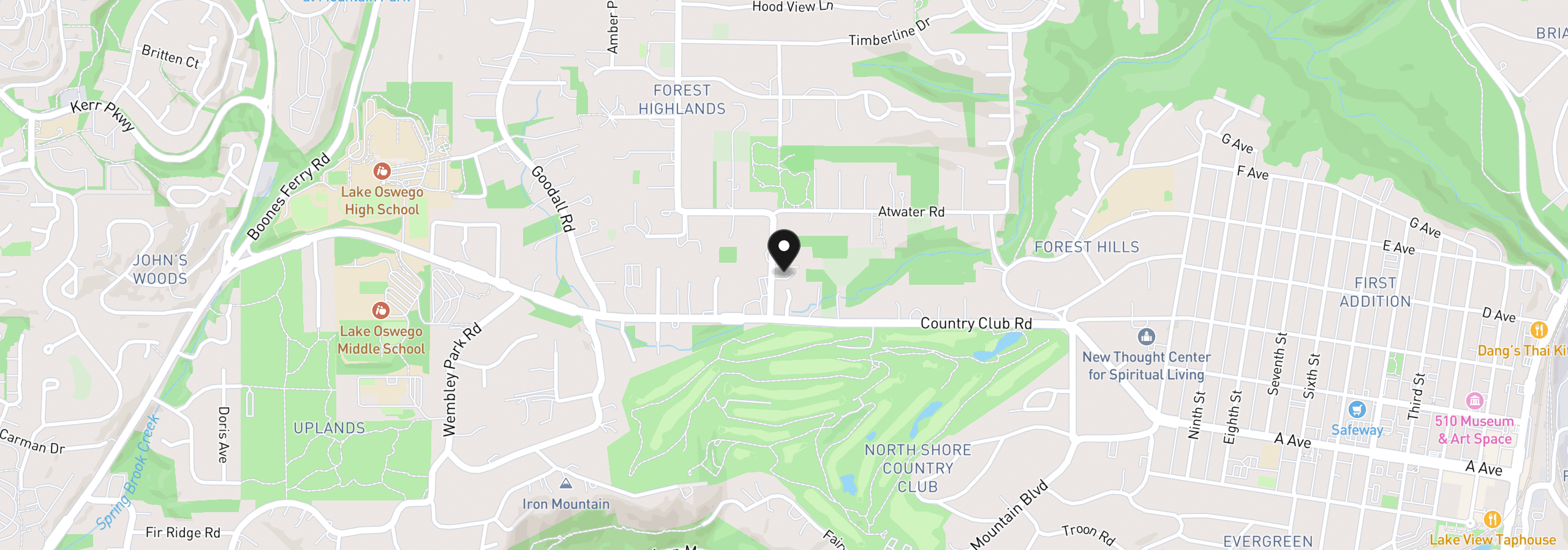 Map showing the location of 14100 Knaus Rd, Lake Oswego, OR 97034