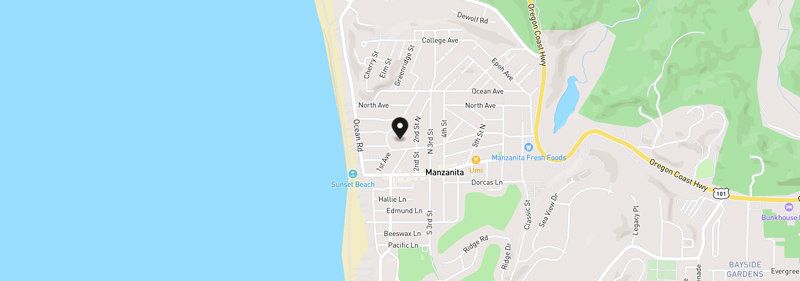 Map showing the location of 141 Manzanita Ave, Manzanita, OR 97130