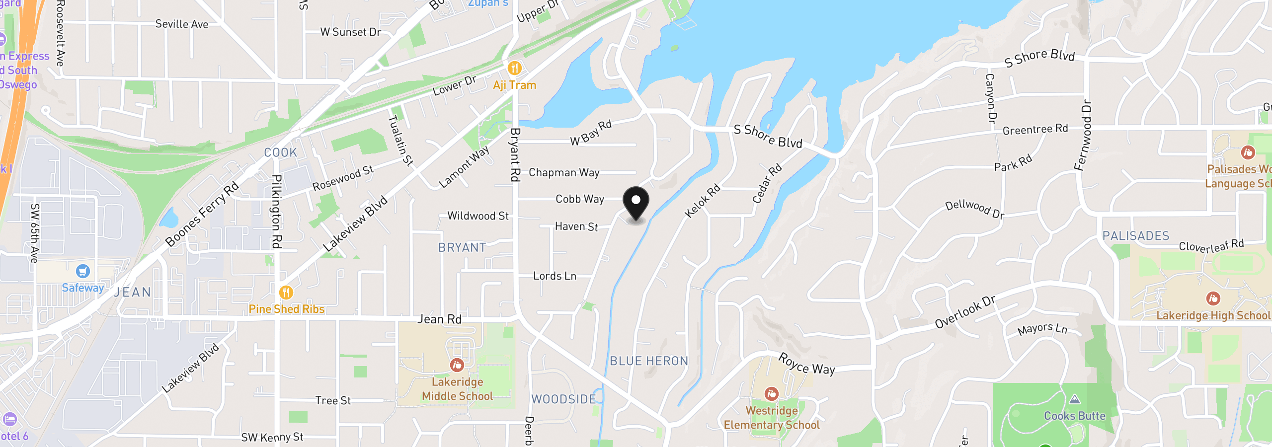 Map showing the location of 17332 Lake Haven Dr, Lake Oswego, OR 97035