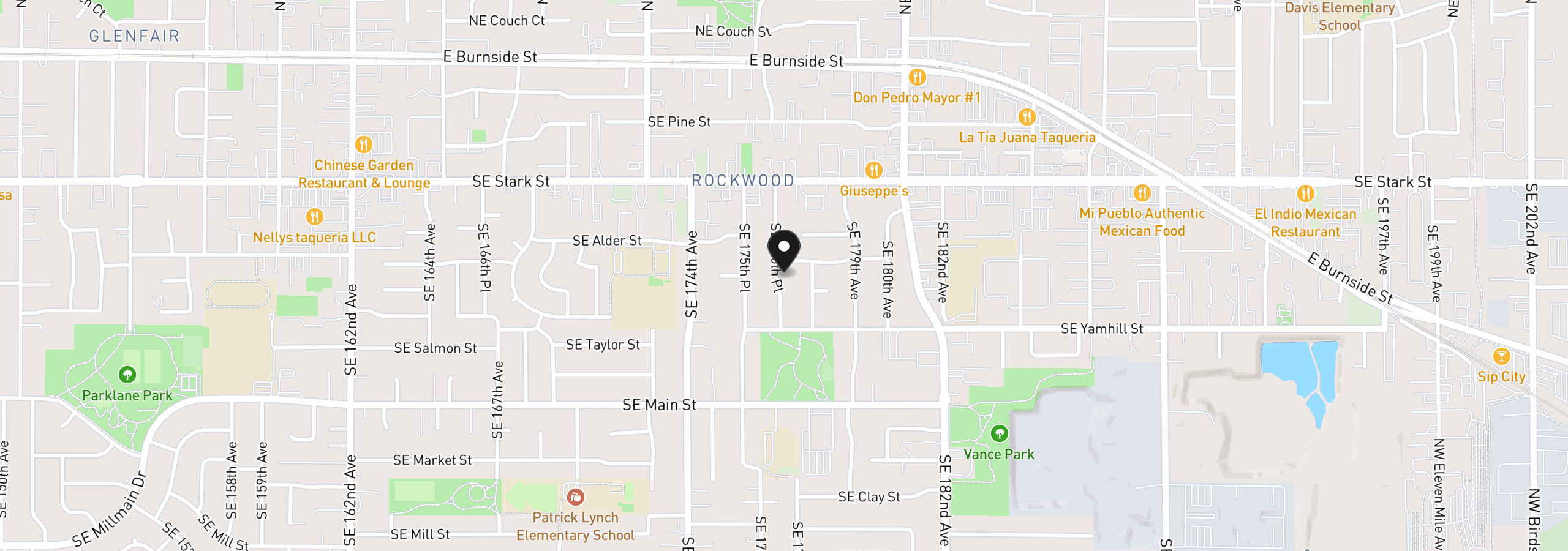 Map showing the location of 804 SE 176th Pl, Portland, OR 97233
