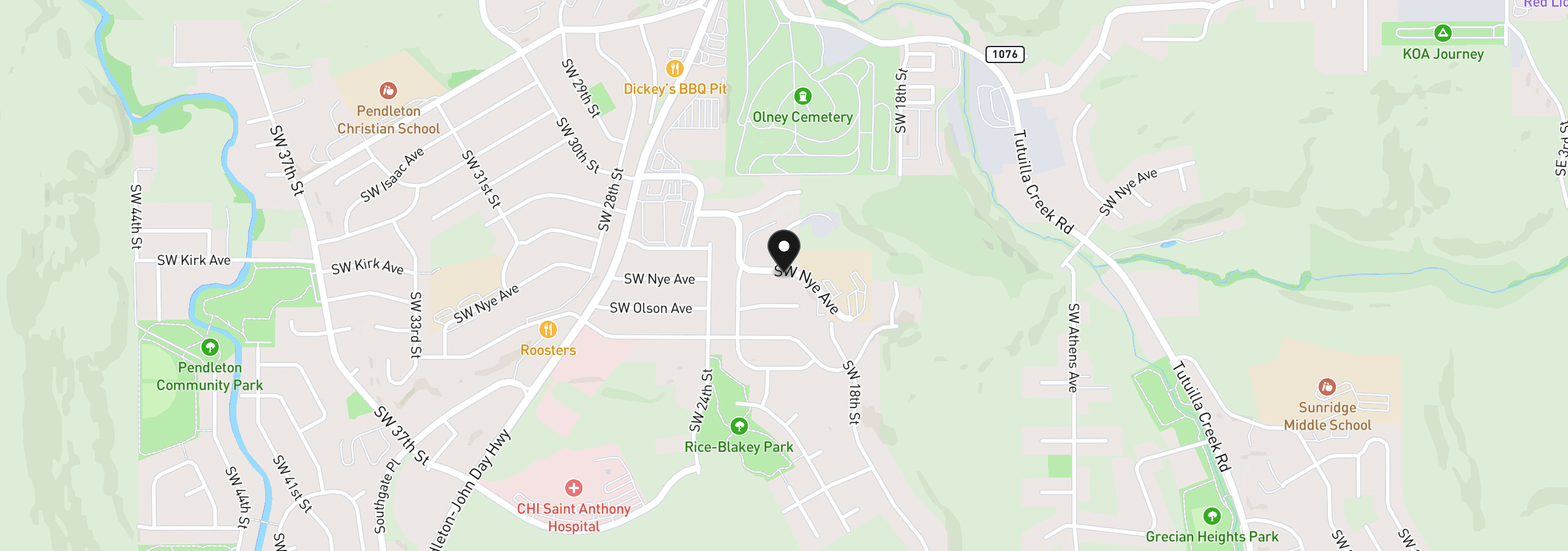 Map showing the location of 2018 SW Nye Ave, Pendleton, OR 97801