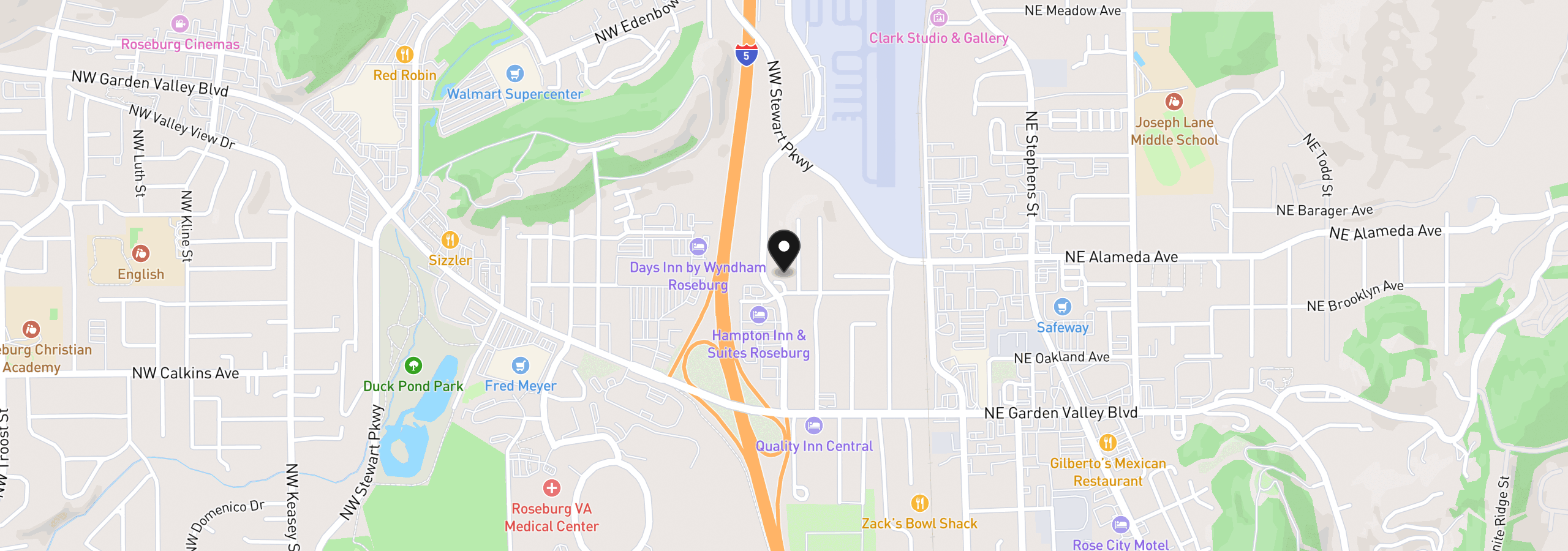 Map showing the location of 512 NW Cecil Ave, Roseburg, OR 97470