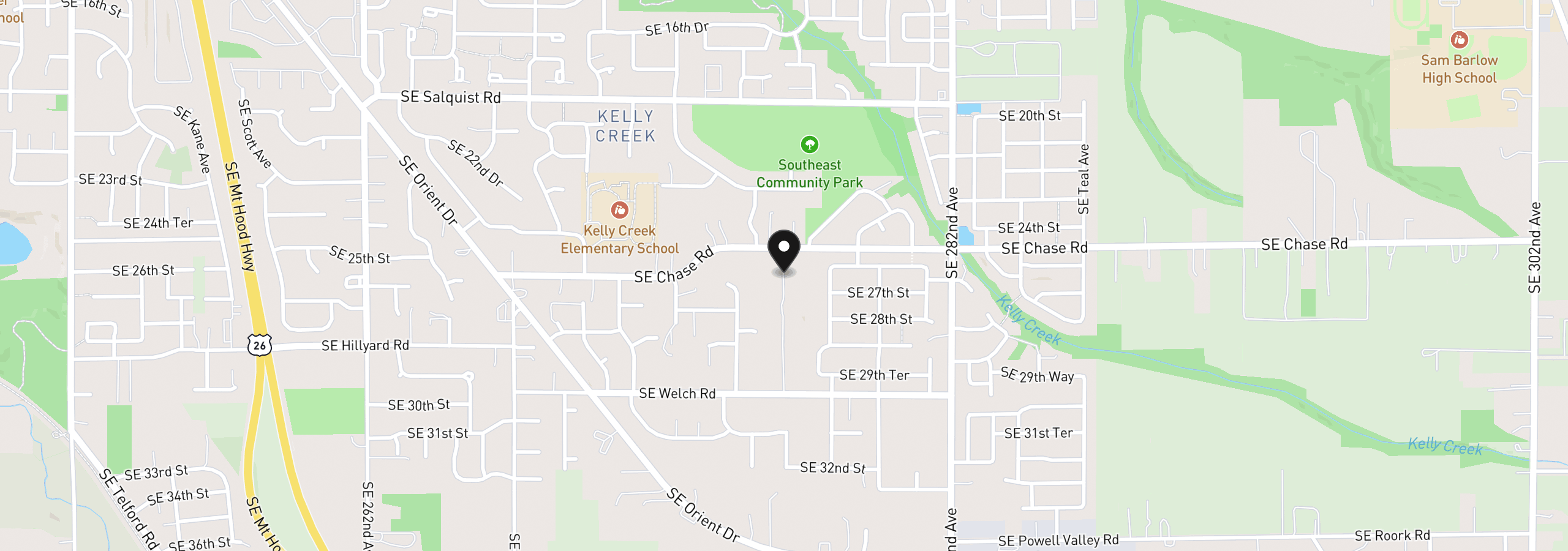 Map showing the location of 5400 SE Chase Rd, Gresham, OR 97080