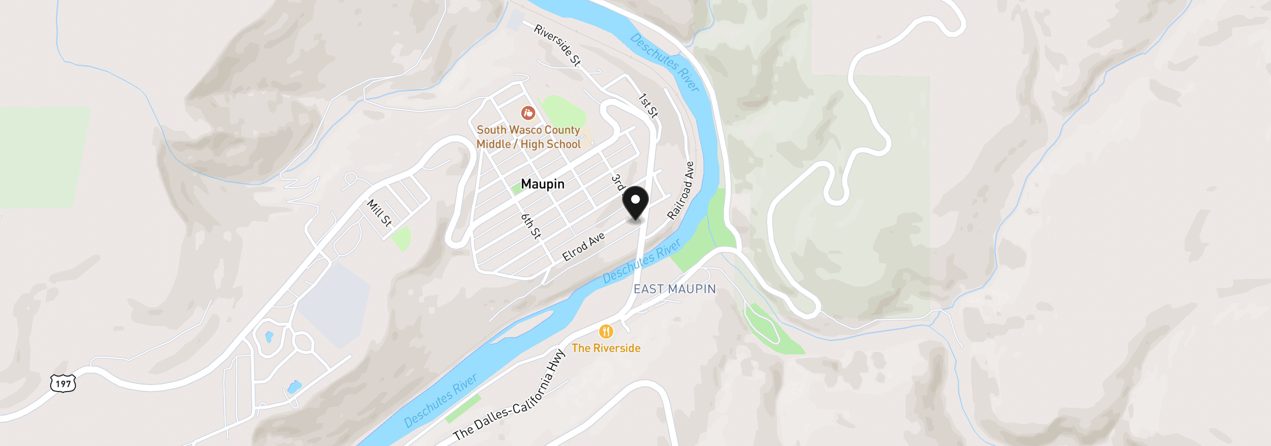 Map showing the location of 99 3rd St, Maupin, OR 97037