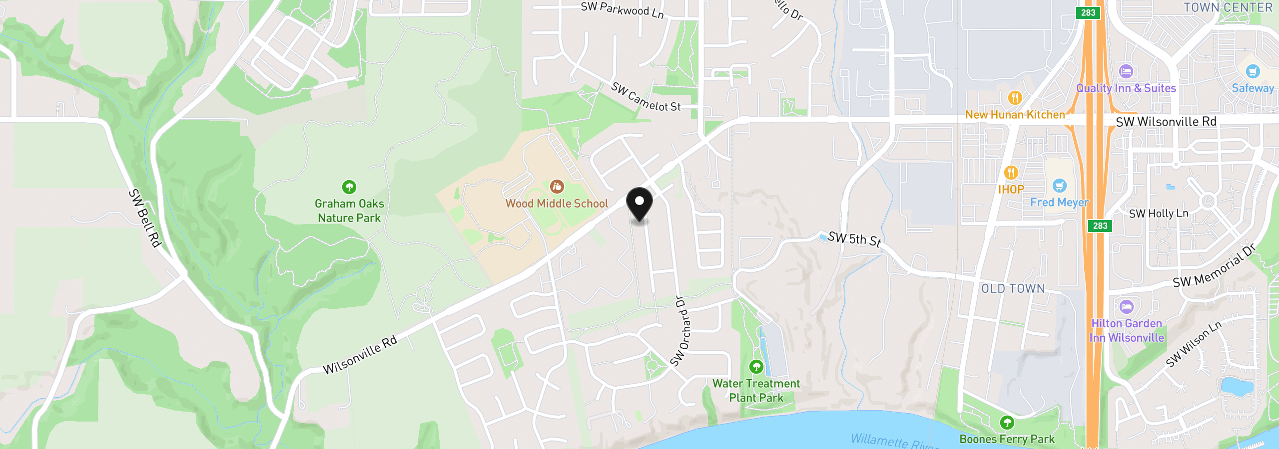 Map showing the location of 30777 SW Kensington Dr, Wilsonville, OR 97070