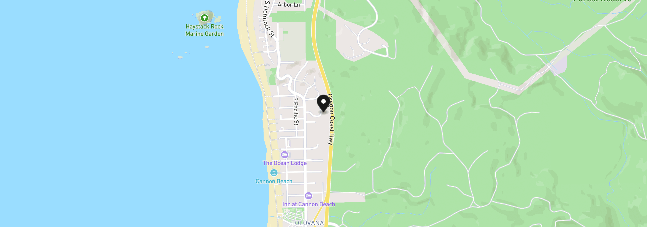 Map showing the location of 163 Amber Ln, Cannon Beach, OR 97110