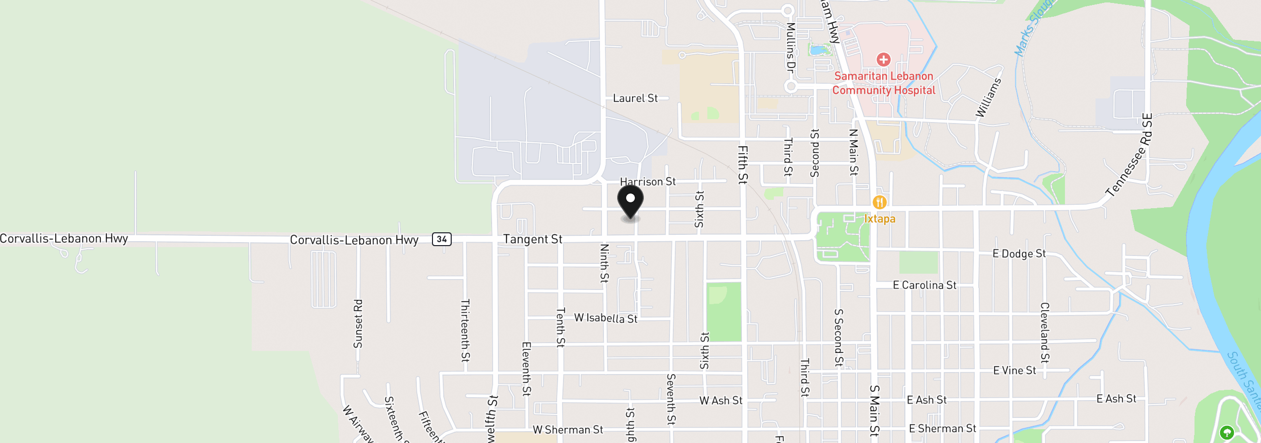 Map showing the location of 66 N 8th St, Lebanon, OR 97355