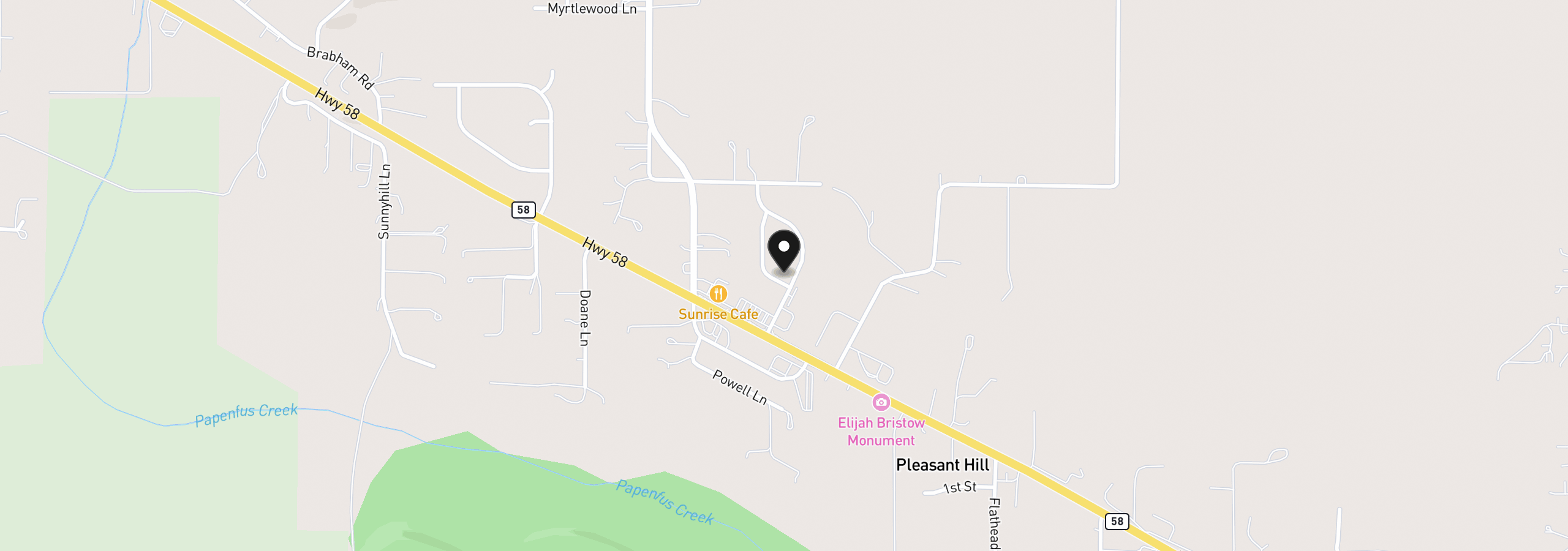 Map showing the location of 84911 Tenas Ln, Pleasant Hill, OR 97455
