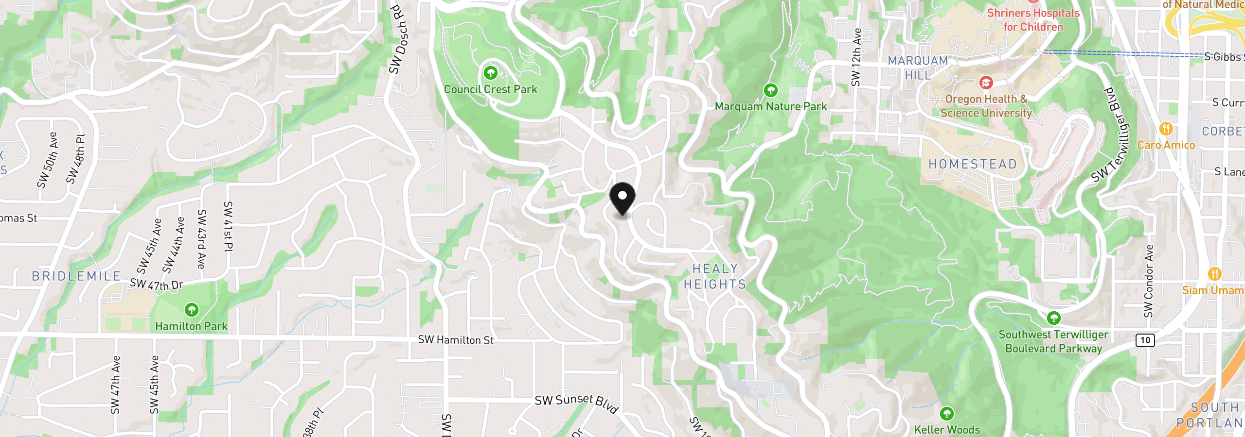 Map showing the location of 4021 SW Council Crest Dr, Portland, OR 97239