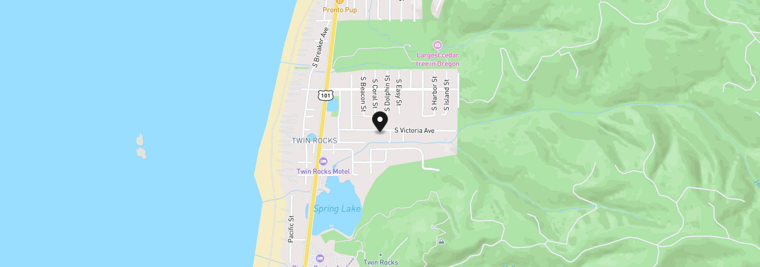 Map showing the location of 8455 S Victoria Ave, Rockaway Beach, OR 97136