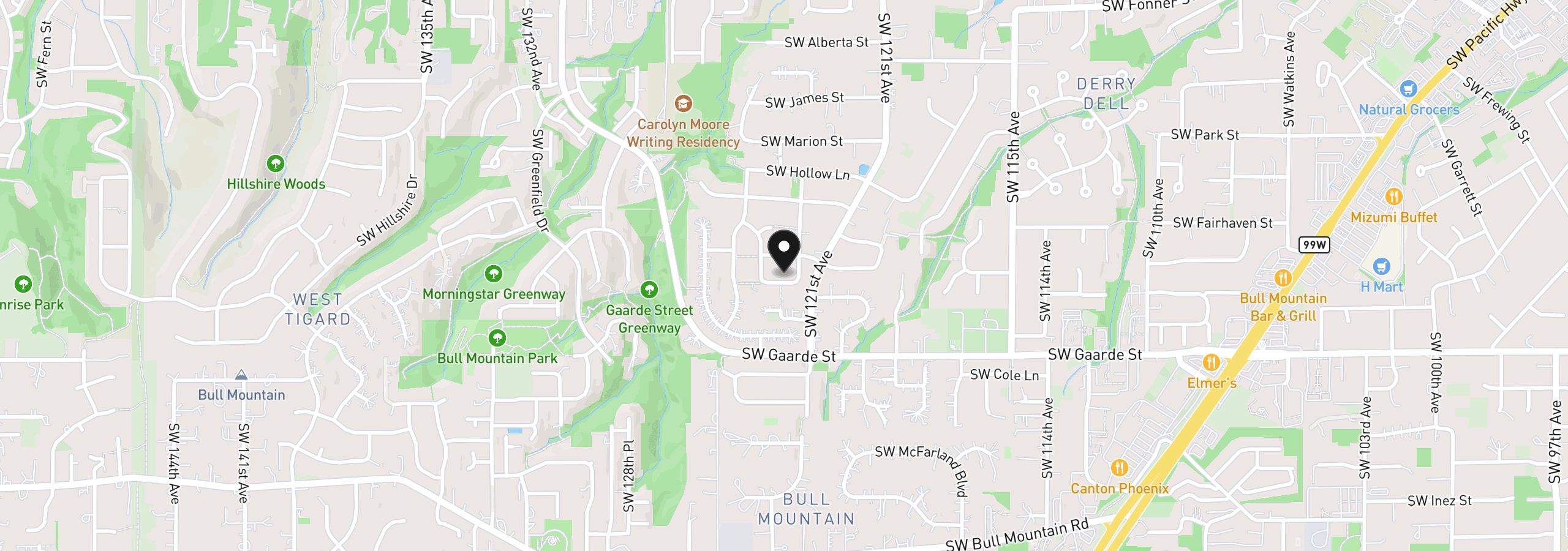 Map showing the location of 12225 SW Kelly Ln, Tigard, OR 97223