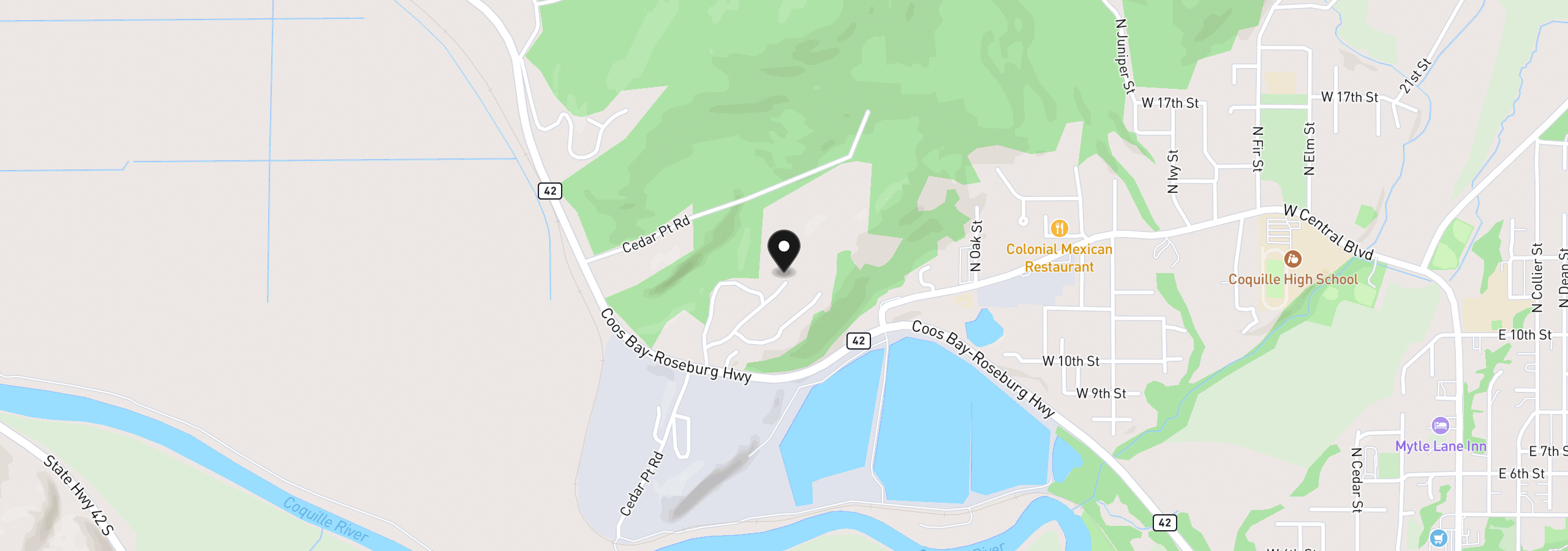Map showing the location of 1050 N Cedar Point Rd D4, Coquille, OR 97423
