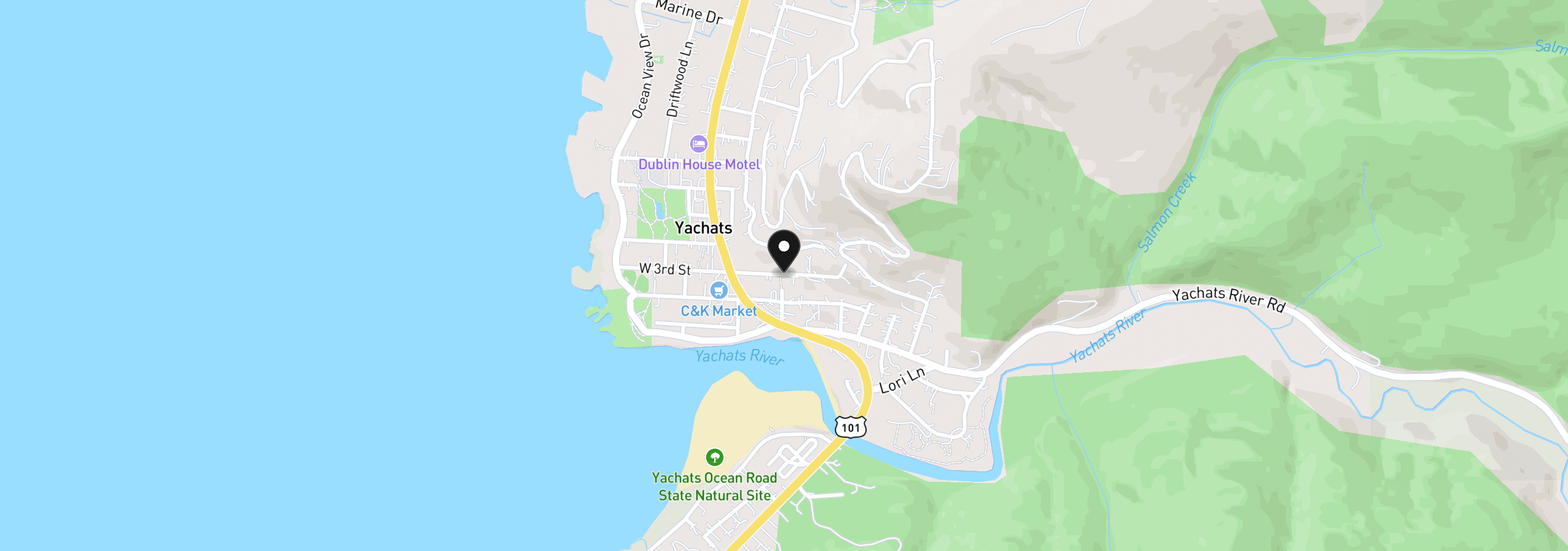Map showing the location of Tl 1701 Third St, Yachats, OR 97498