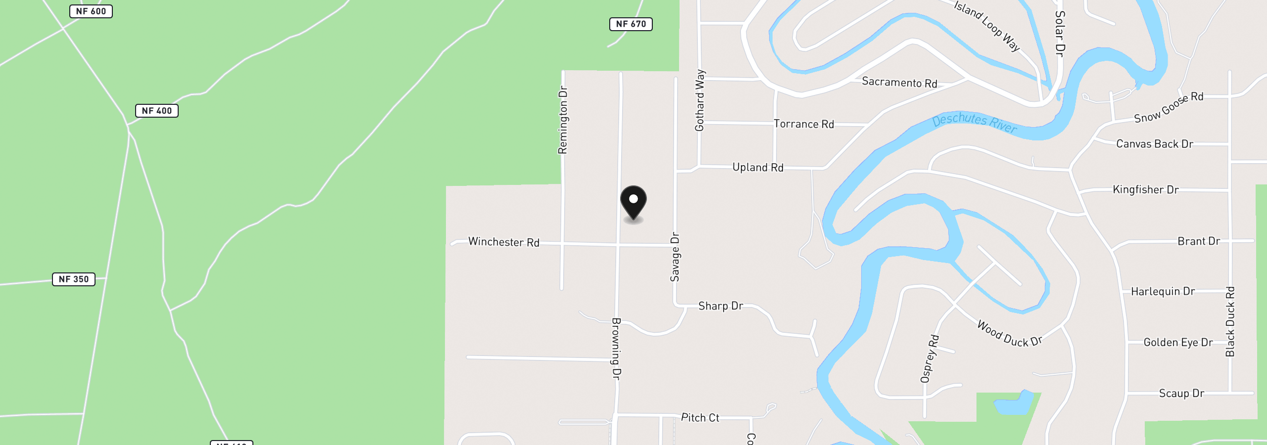 Map showing the location of 55970 Browning Dr, Bend, OR 97707